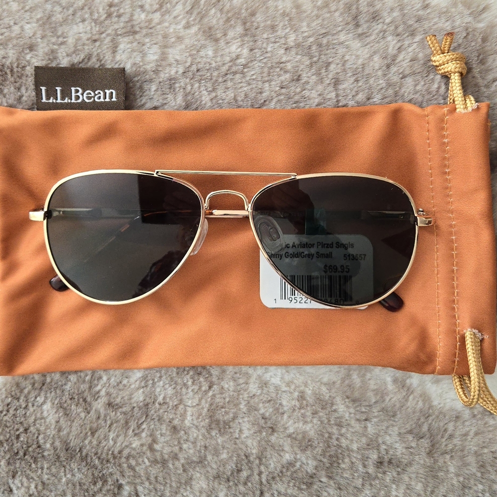 L.L. Bean Classic Aviator Polarized Sunglasses w/ Drawstring Bag